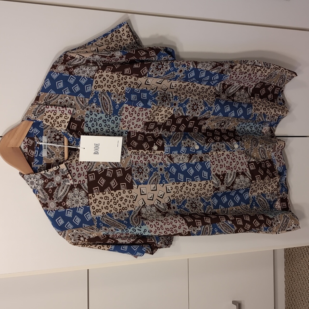Bode NWT Paisley Patchwork Short Sleeve Shirt Men's S/M